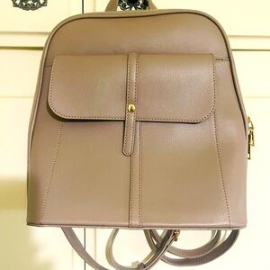 NWOT Miztique  Elegant Taupe Backpack/ lines / adjustable strap 13x13”New listed
